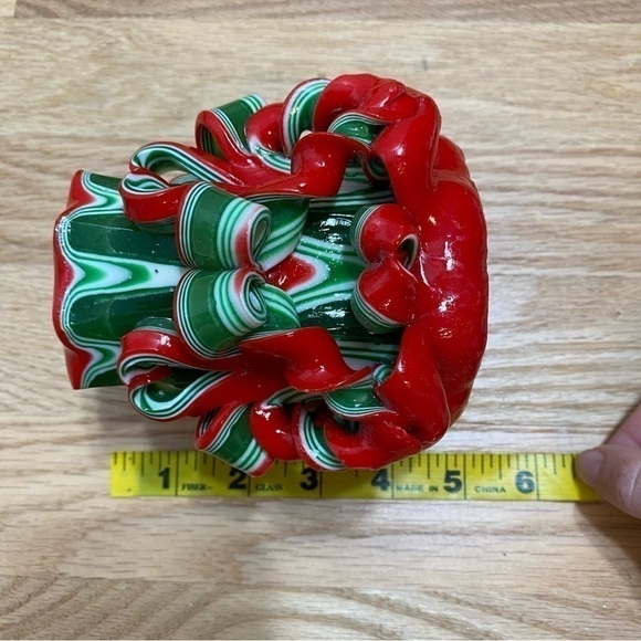 Handcrafted Carved Christmas Candle Red Green Swirl Holiday Decor - Picture 7 of 9